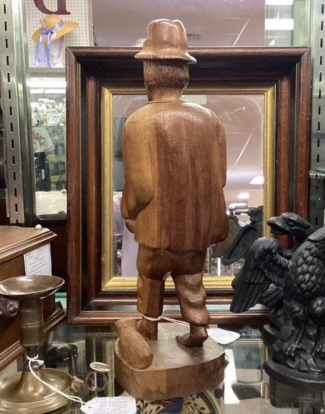 Carved Wooden Traveling Man & Dog Statue