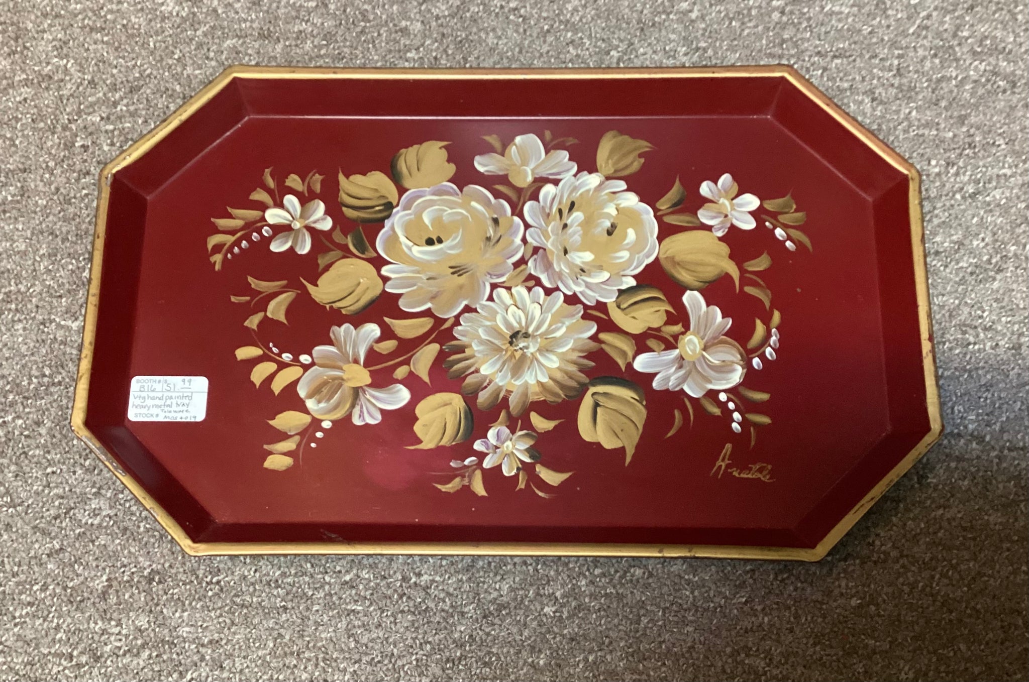 Tole Painted Red Metal Serving Tray