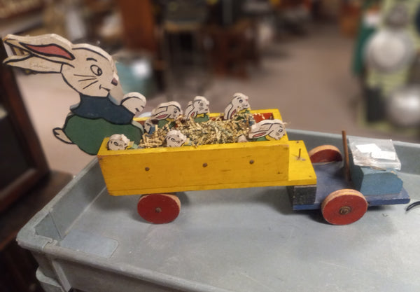 Vintage Easter Bunny Wood Toy Truck