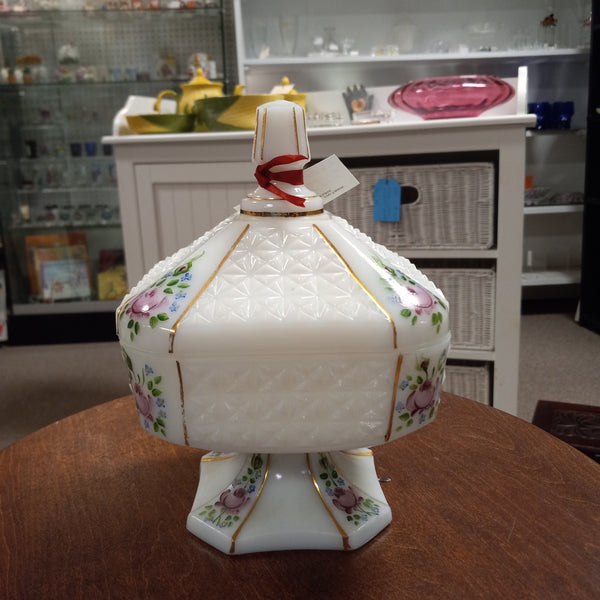 FTD Hand-Painted Milk Glass Candy Dish