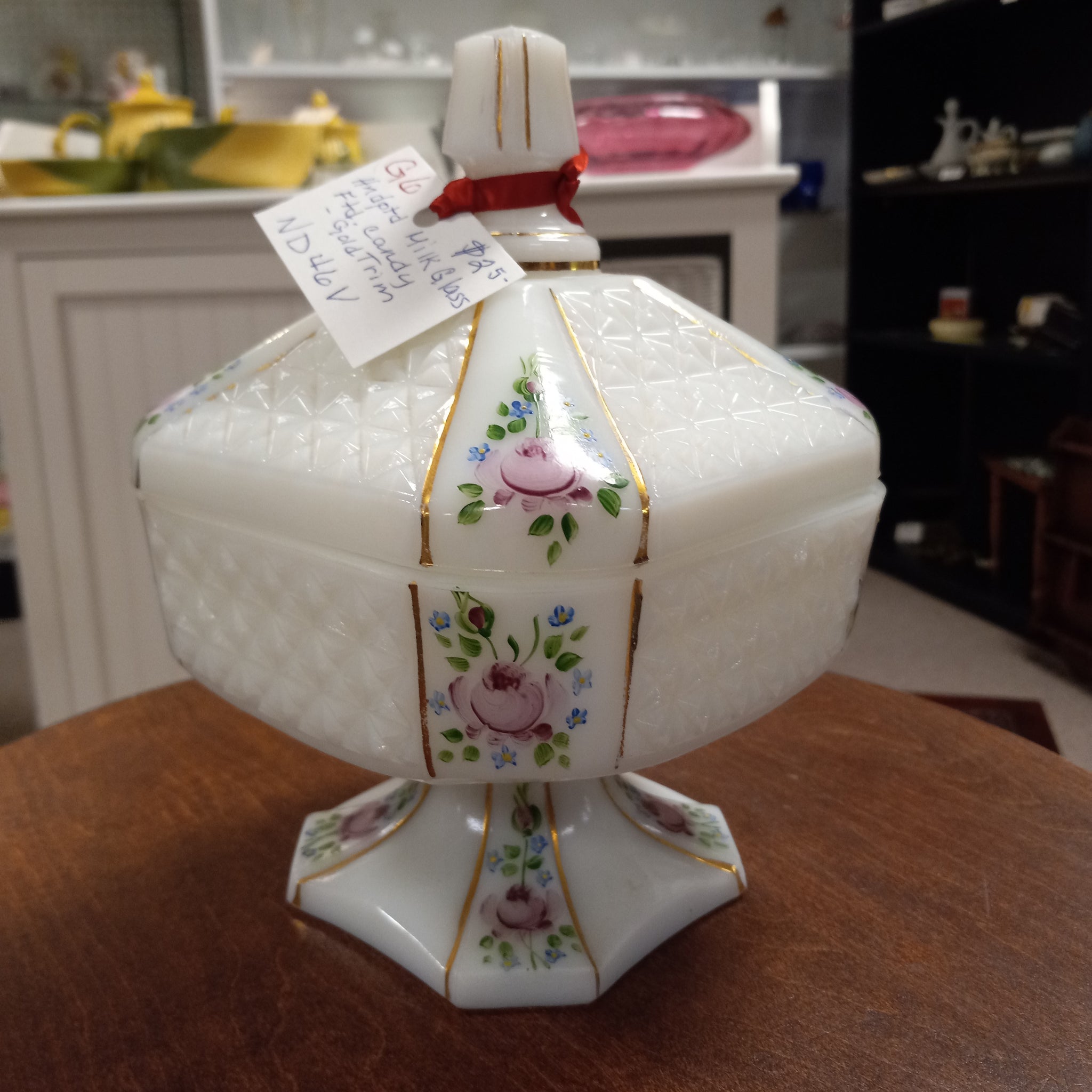 FTD Hand-Painted Milk Glass Candy Dish
