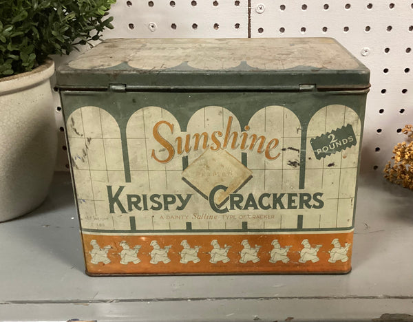 Vintage Metal Sunshine Krispy Crackers Advertising Tin