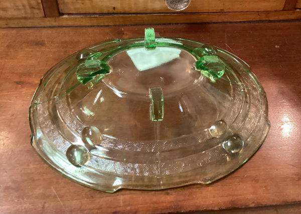 1930's Uranium Green Stolzle Hemanova Hut Art Deco Footed Glass Bowl