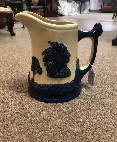 Old Sleepy Eye Pottery Pitcher Cobalt Blue & Cream