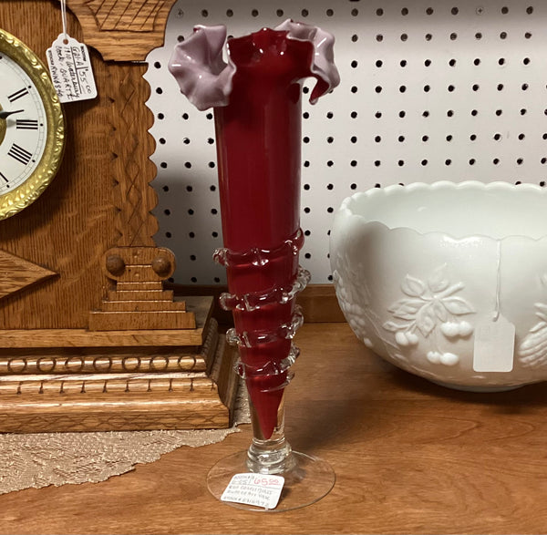 Red Cased Art Glass Bud Vase