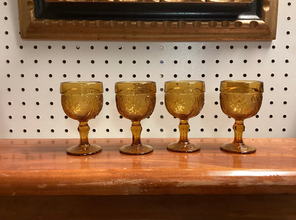 Set of 4 Tiara Sandwich Amber Wine Glasses