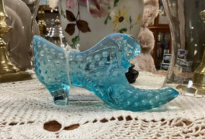 Fenton Glass Cat Slipper Hobnail Opalescent Blue