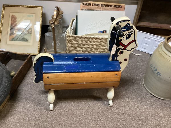 Child's Vintage Wooden Play Horse on Wheels