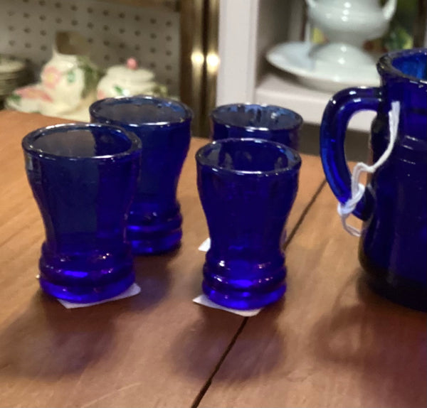 Mosser Cobalt Blue Child's Mini Pitcher & 4 Drinking Glasses Set