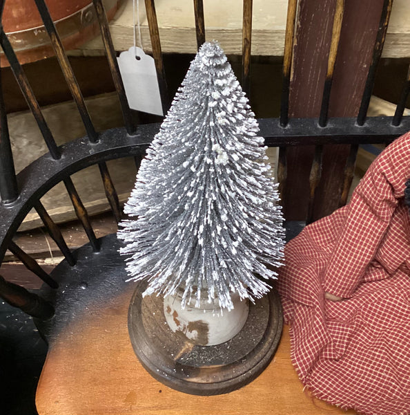 Silver Bottle Brush Tree on Wooden Pedestal