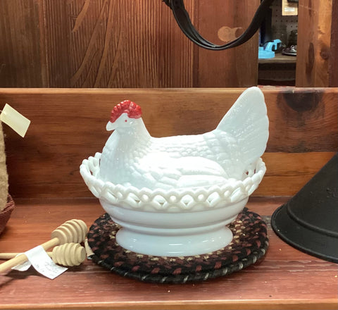 Westmoreland White Milk Glass Hen On a Lacy Nest
