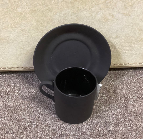 Wedgwood Vintage Basalt Black Demitasse Cup & Saucer Set