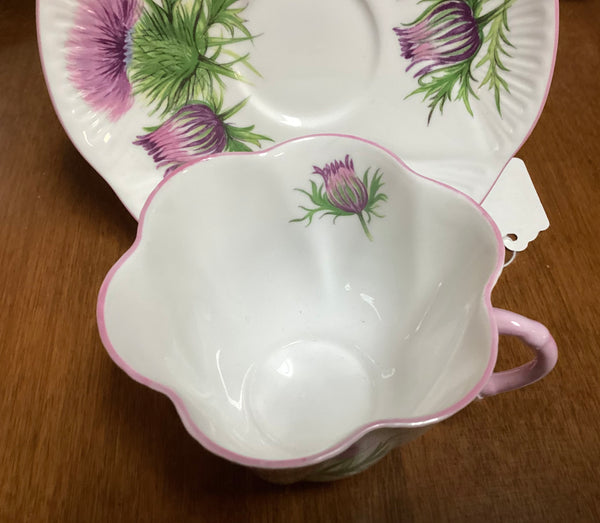 Shelley Bone China Purple Thistle Cup & Saucer Set