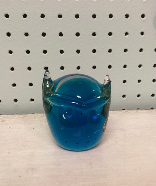 Kanawha Blue Glass Owl Paperweight