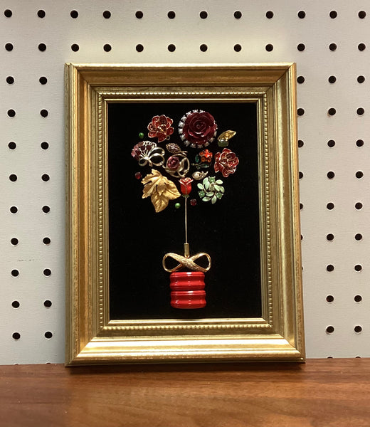 Framed Vintage Jewelry Floral Art