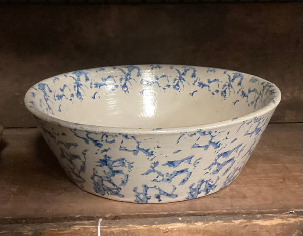 Blue & White Splatterware Pottery Bowl