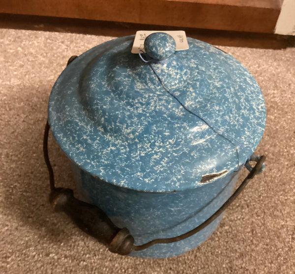 Blue Enamelware Covered Pail w/ Bail Handle