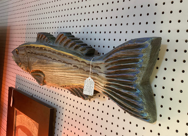Hand Carved Wood Striped Bass Wall Decor Signed by Artist