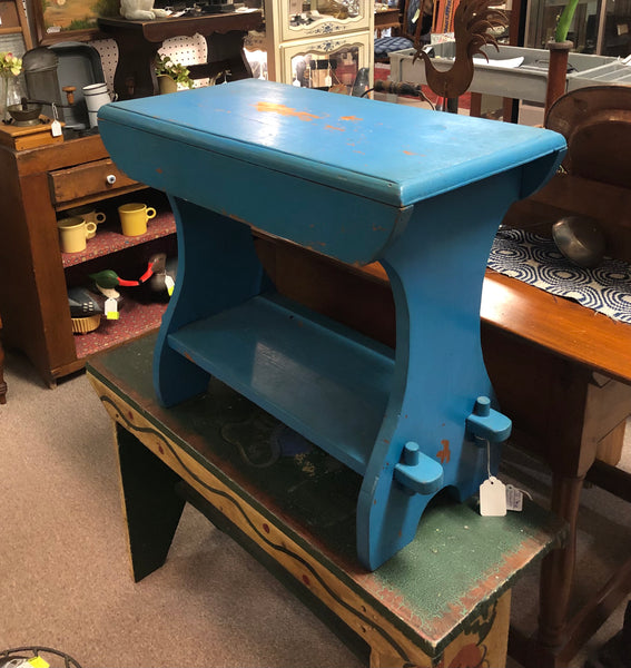 Painted Blue Solid Wood Bench