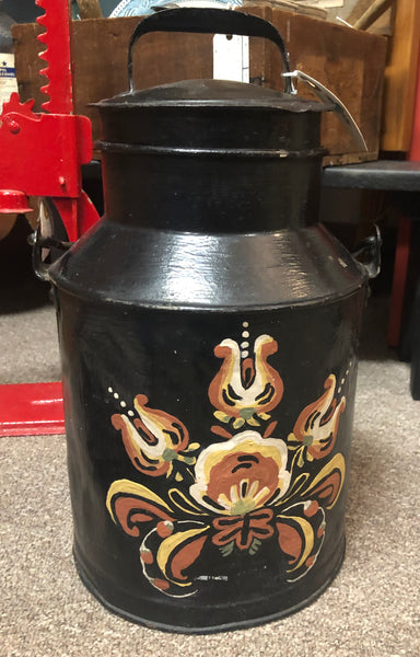 Painted Antique 19th Century Metal Milk Can w/ Handle