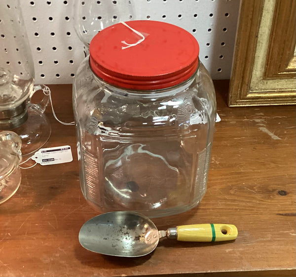 Square Ribbed Hoosier Cabinet Canister Jar w/ Scoop