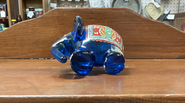 Hand Painted Blue Glass Elephant Trinket Dish Made in Spain