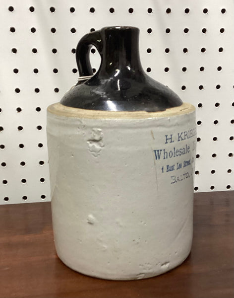 H. Krieger Antique Whiskey Pottery Jug