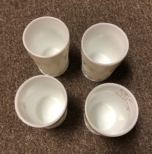 Milk Glass Set of 4 Kemple Lace and Dewdrop Tumblers