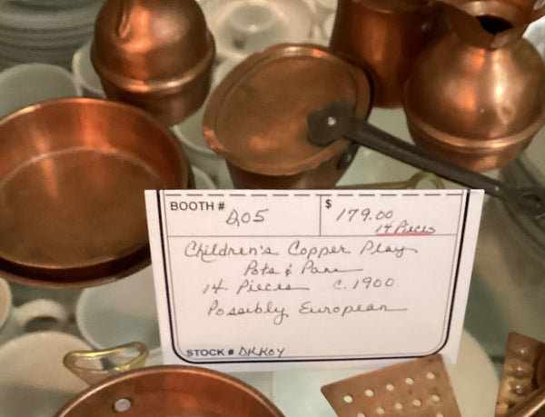 Vintage Child's Miniature Toy Copper 14-pc  Pots and Pans Set