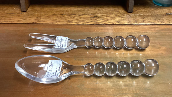 Imperial Clear Glass Candlewick Salad Serving Fork & Spoon Set