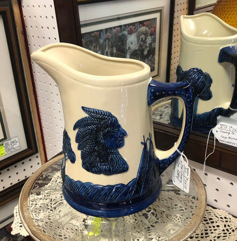 Old Sleepy Eye Pottery Pitcher Cobalt Blue & Cream