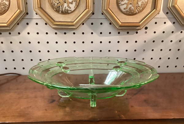 1930's Uranium Green Stolzle Hemanova Hut Art Deco Footed Glass Bowl