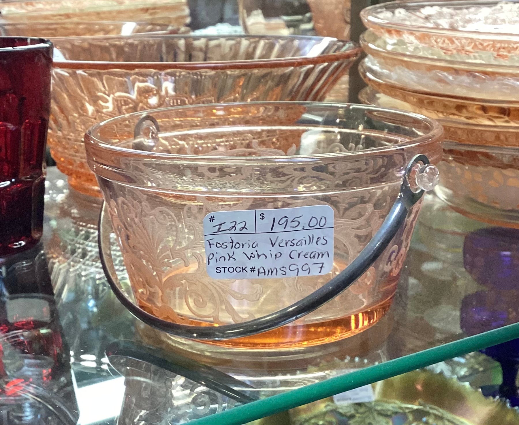 Fostoria Versailles Pink Glass Whipped Cream Dish w/ Handle