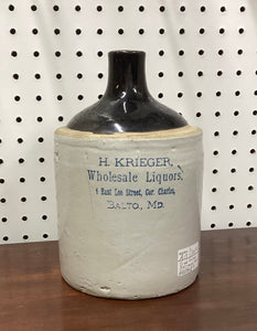 H. Krieger Antique Whiskey Pottery Jug