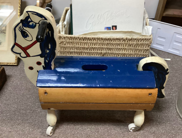 Child's Vintage Wooden Play Horse on Wheels