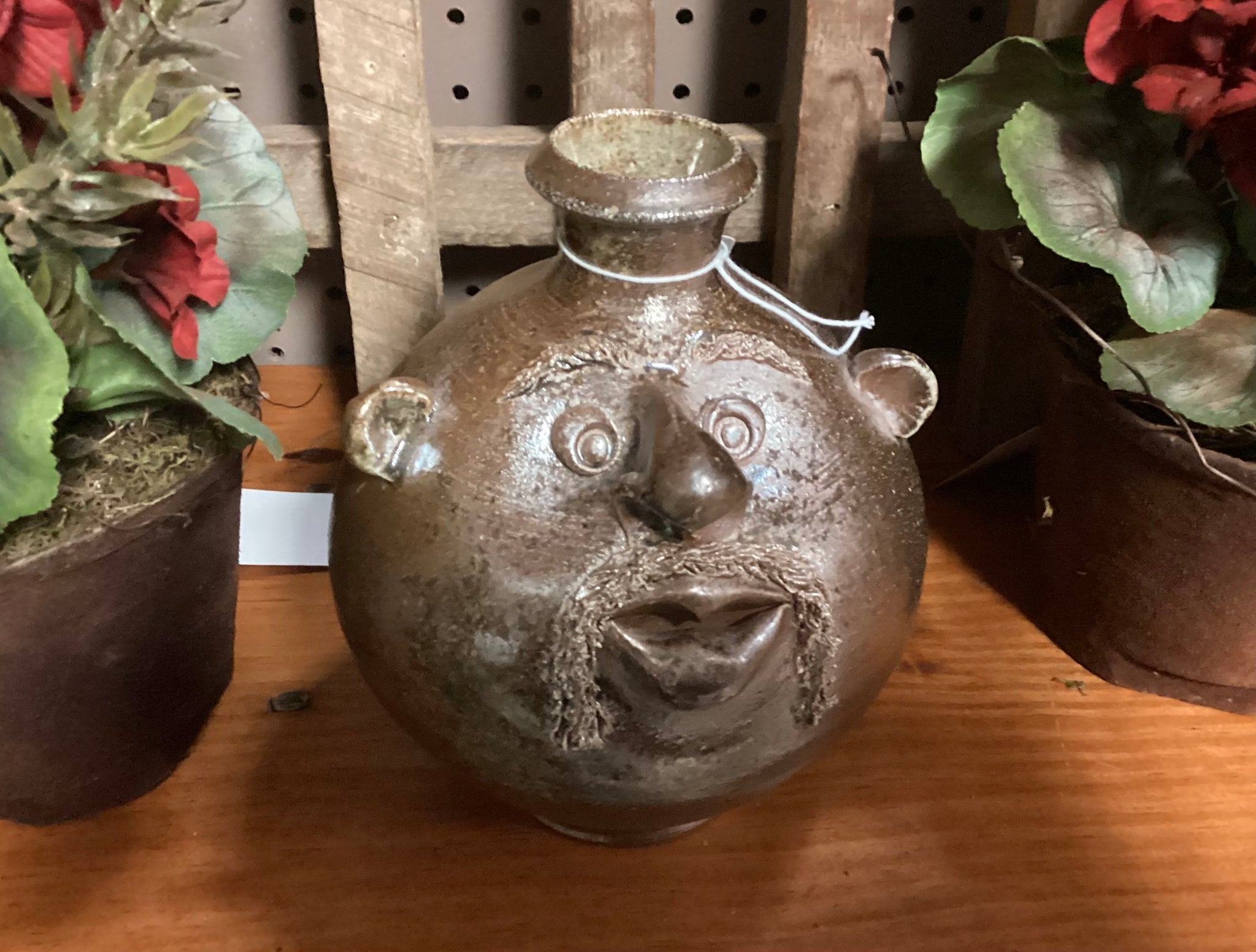 Hand Crafted and Signed by Artist "Fu Manchu" Pottery Face Jug