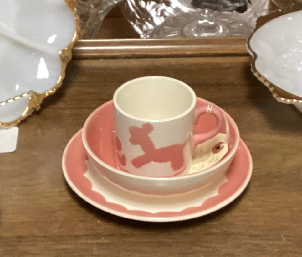 Vintage Continental Kilns Pink & White Child’s 3-Piece Breakfast Set