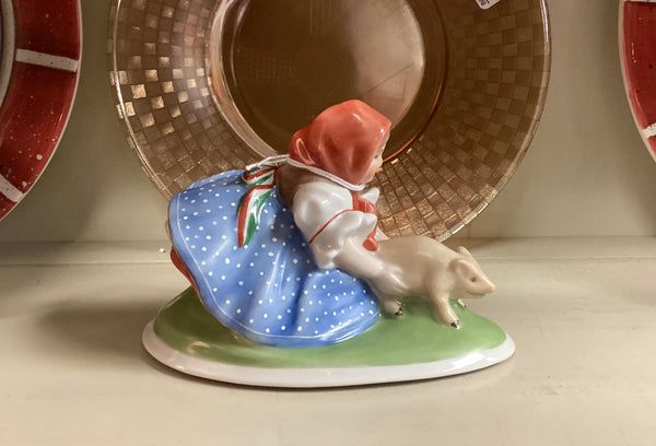 Herend Porcelain Girl w/ Piglet Figurine