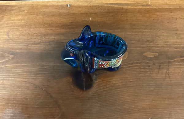Hand Painted Blue Glass Elephant Trinket Dish Made in Spain