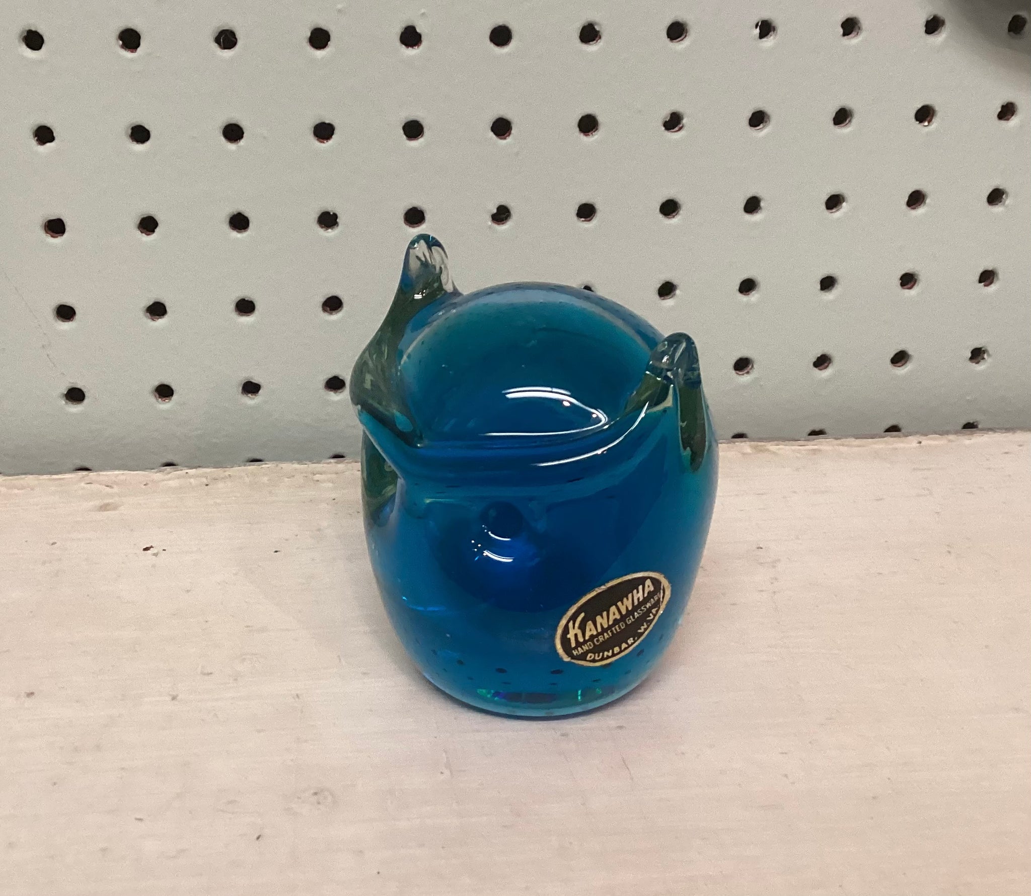 Kanawha Blue Glass Owl Paperweight