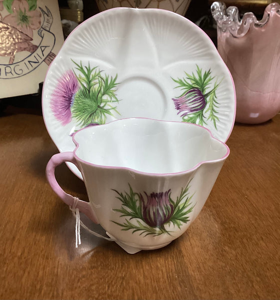 Shelley Bone China Purple Thistle Cup & Saucer Set