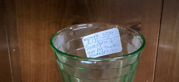 Hocking Green Depression Glass 6 Inch Block Optic Footed Tumbler