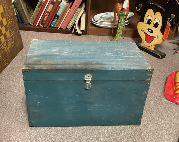 Antique Small Painted Blue Wooden Chest