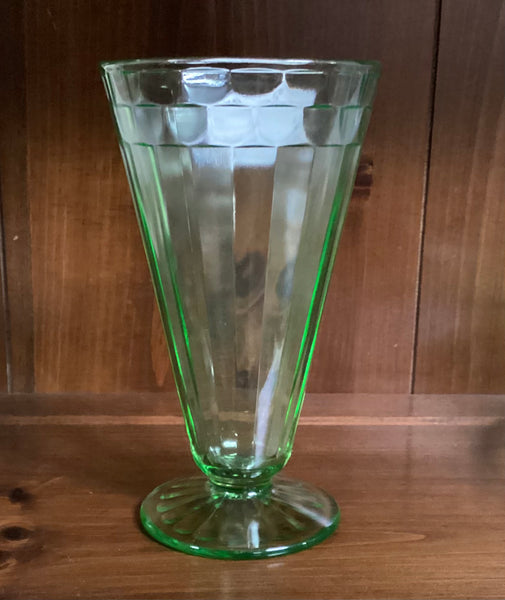 Hocking Green Depression Glass 6 Inch Block Optic Footed Tumbler