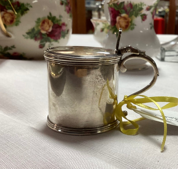Antique English Silver Mustard Pot with Cobalt Liner