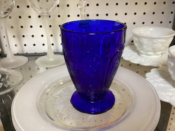 Jeannette Cobalt Blue Glass 8 Ounce Footed Tumbler