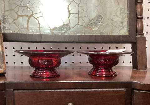 Pair New Martinsville Glass Co. Ruby Moondrops Single Light Candle Holders