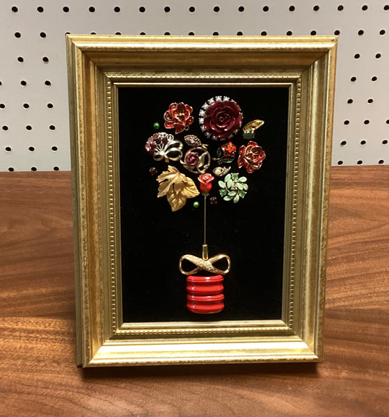 Framed Vintage Jewelry Floral Art