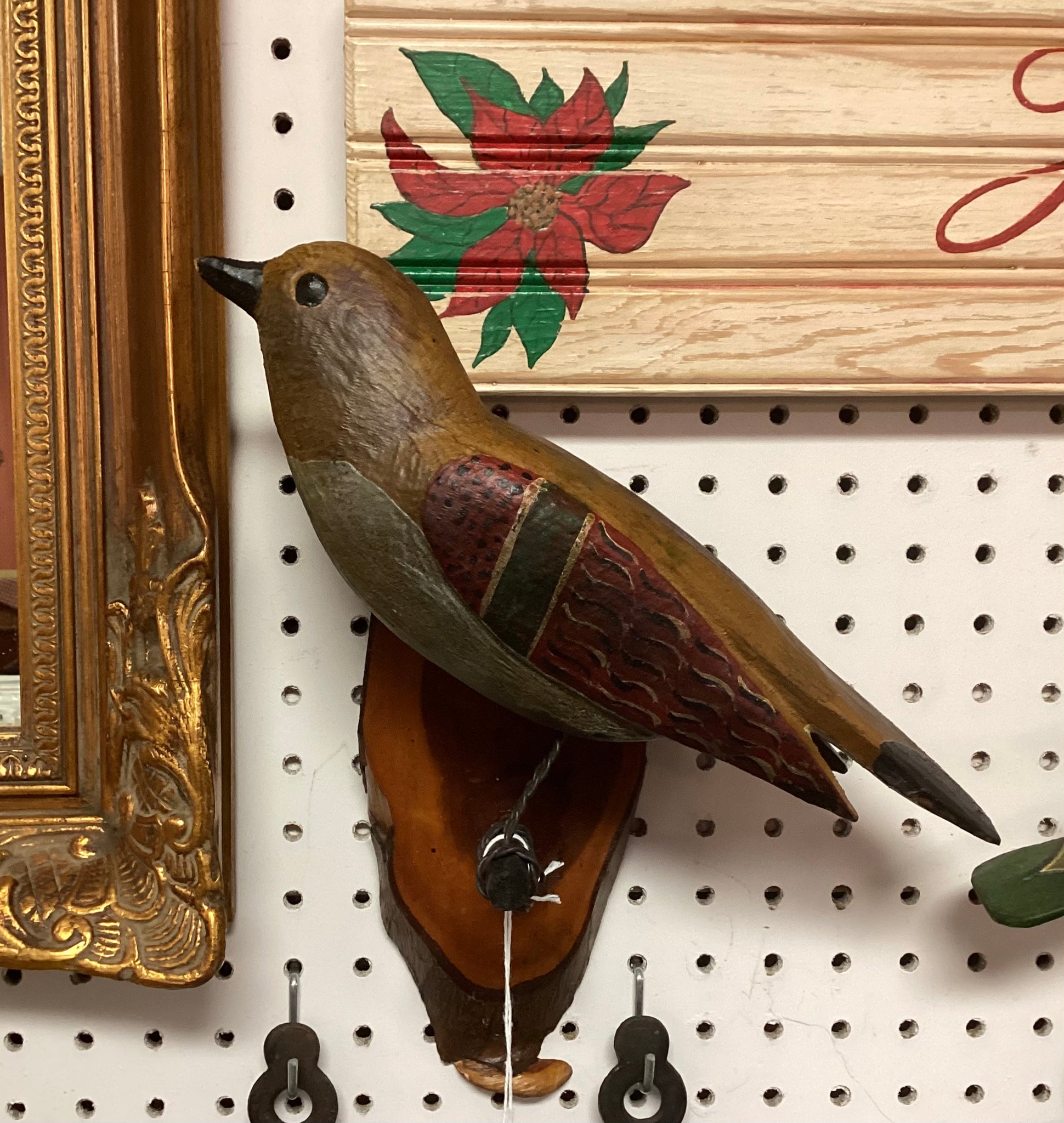Antique Hand Carved Painted Wood Wall Mount Bird