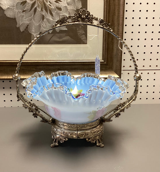 Victorian Painted Glass Brides Basket